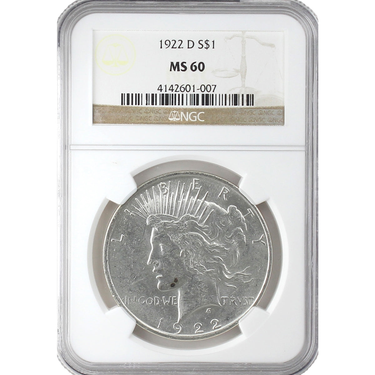 1922 D USA Dollar NGC Certified MS60