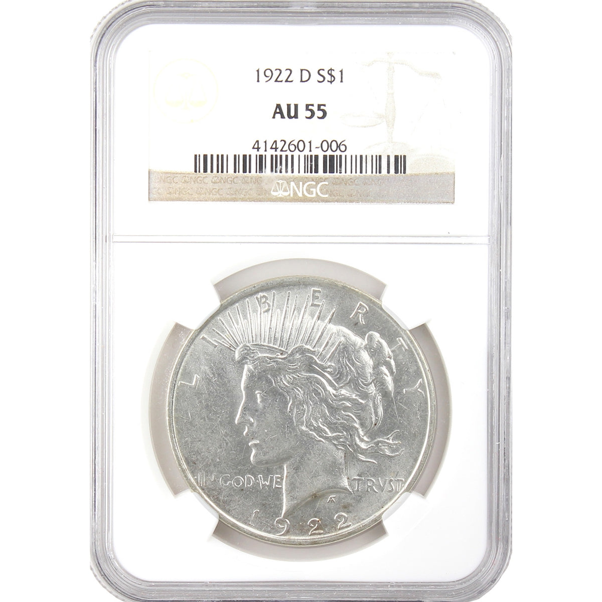1922 D USA Dollar NGC Certified AU55