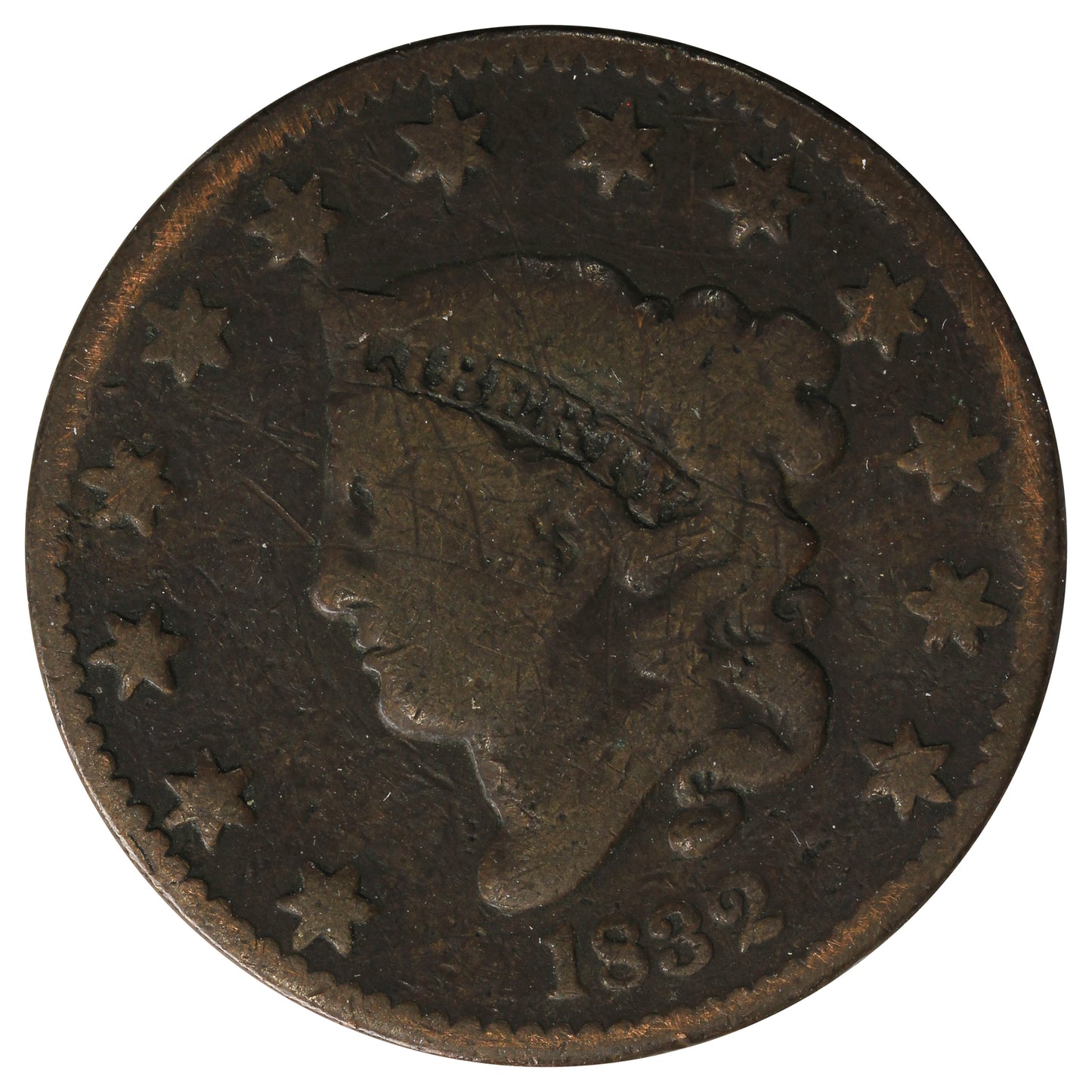 1832 Medium Letters USA Cent G-VG (G6) $