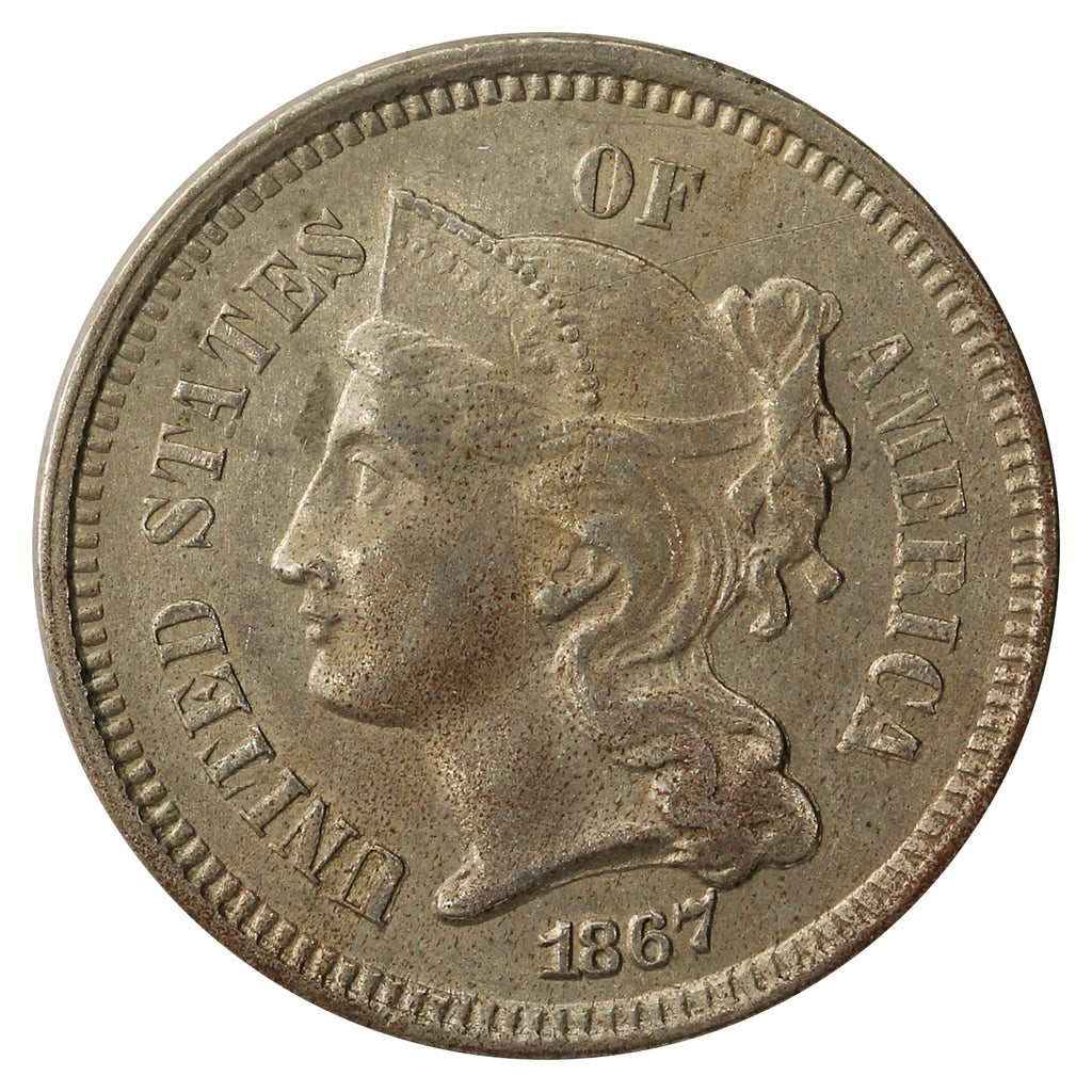 1867 Nickel USA 3 Cents UNC+ (MS-62) $