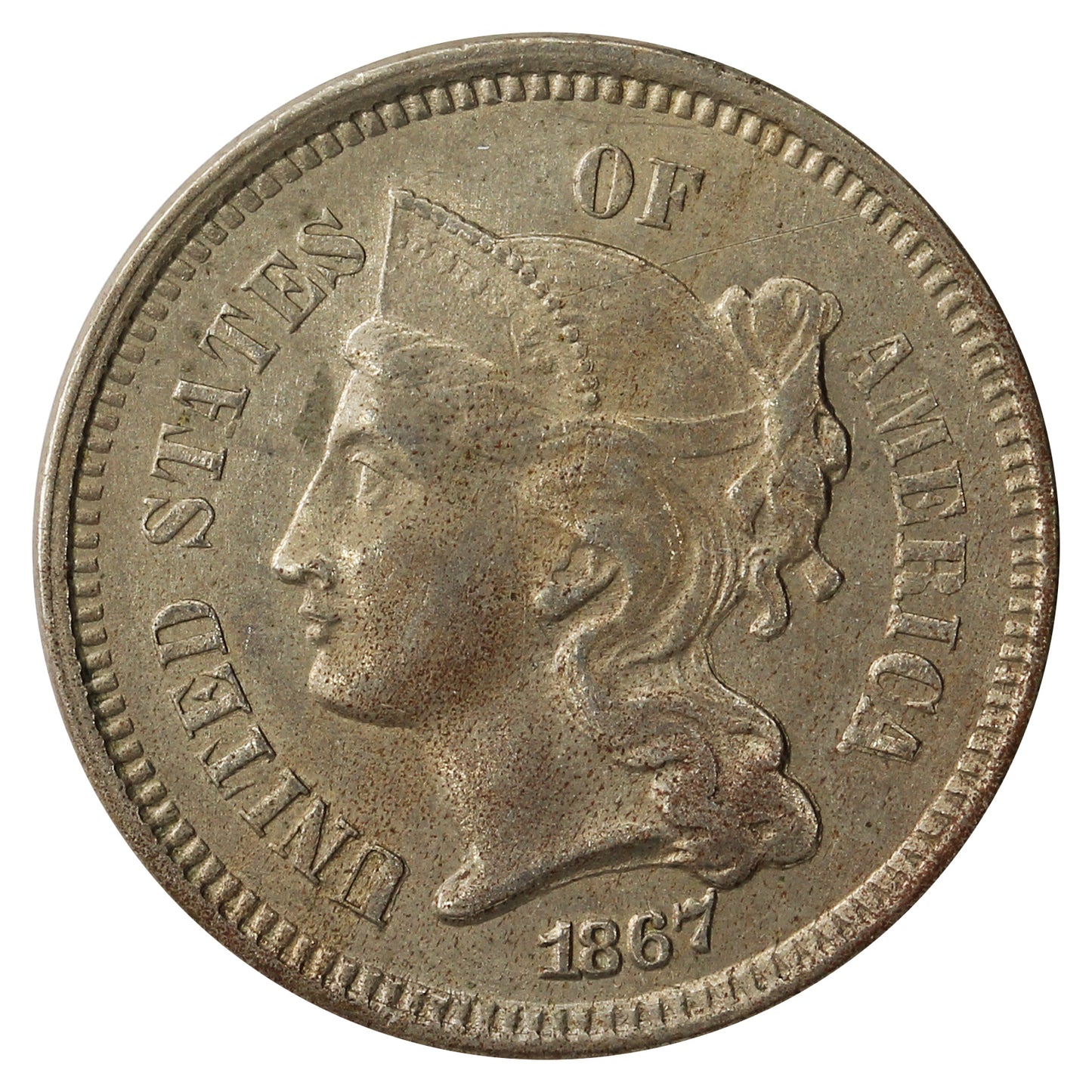 1867 Nickel USA 3 Cents UNC+ (MS-62) $