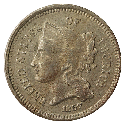 1867 Nickel USA 3 Cents UNC+ (MS-62) $