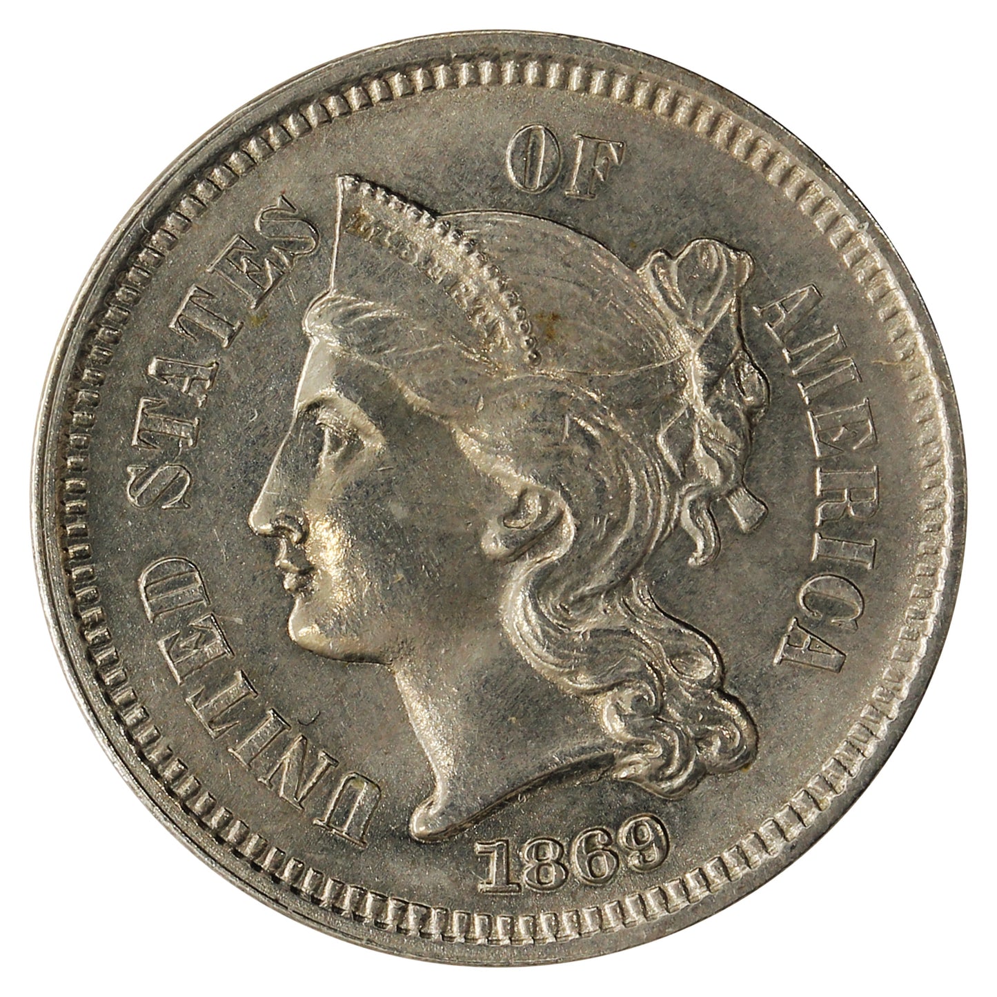 1869 Nickel USA 3 Cents UNC+ (MS-62) $