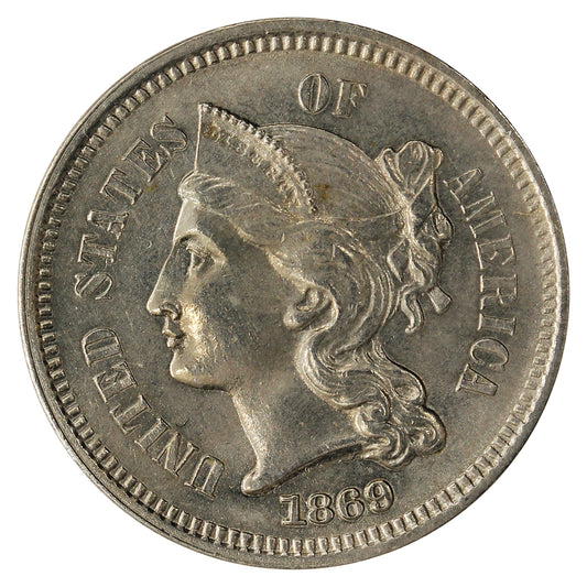 1869 Nickel USA 3 Cents UNC+ (MS-62) $