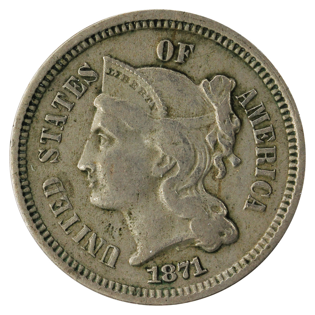1871 Nickel USA 3 Cents VF-EF (VF30) $