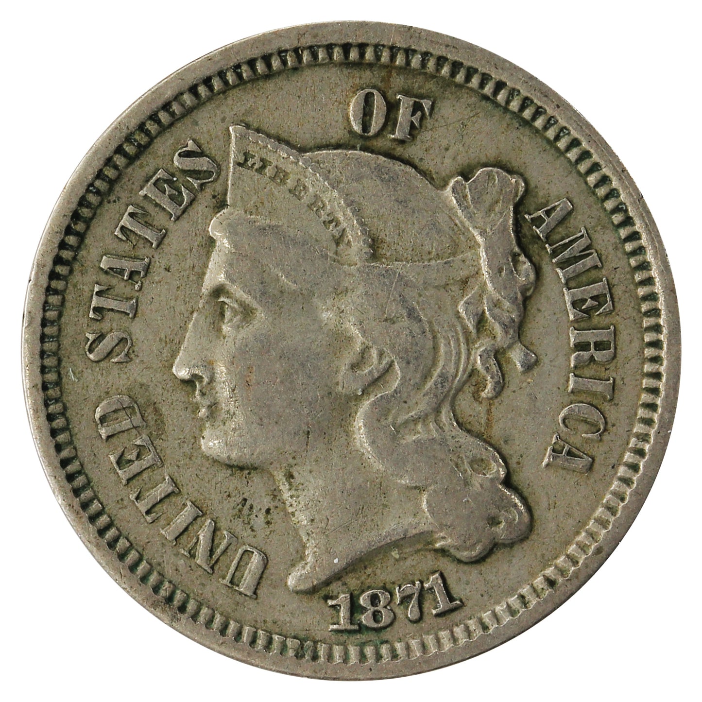1871 Nickel USA 3 Cents VF-EF (VF30) $