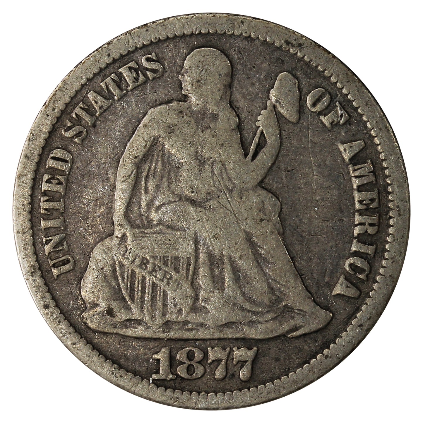 1877 CC USA Dime Very Good (VG-8) $