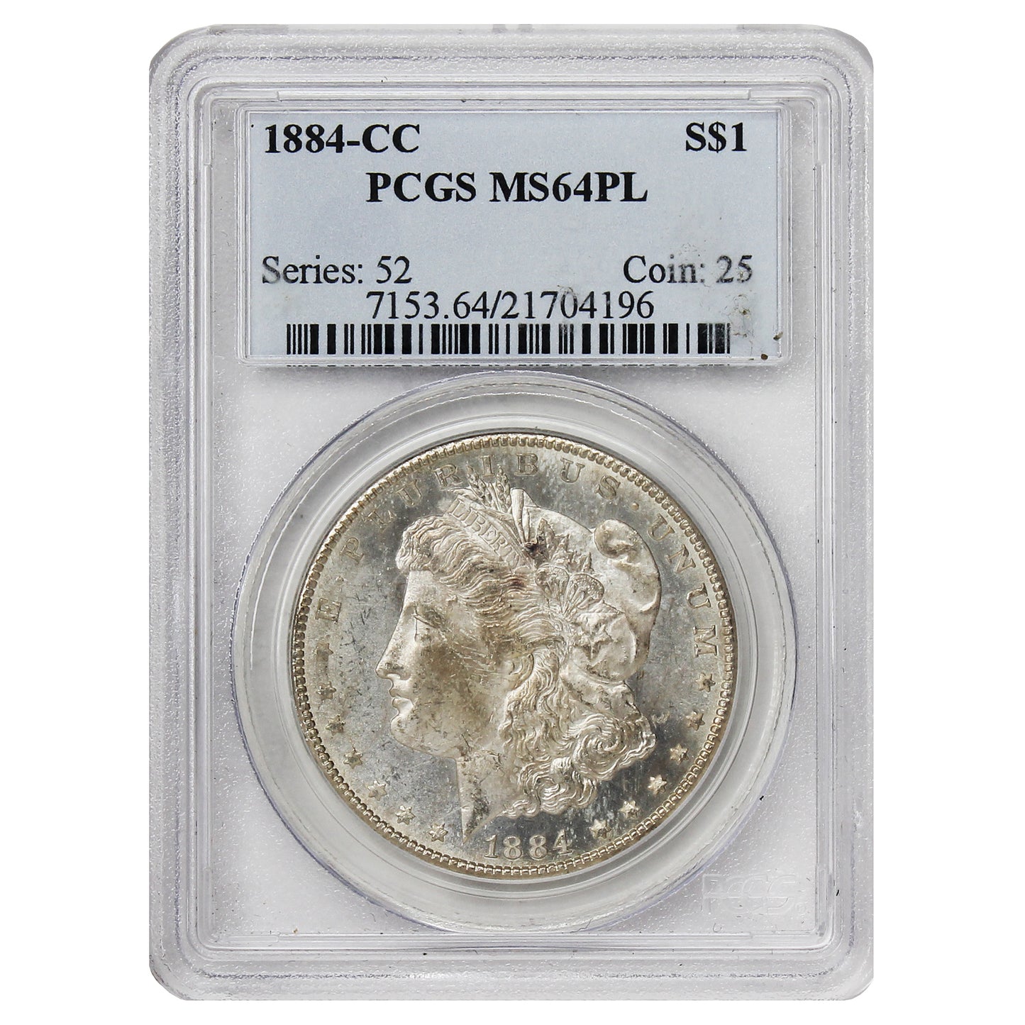 1884 CC USA Dollar PCGS Certified MS64 PL