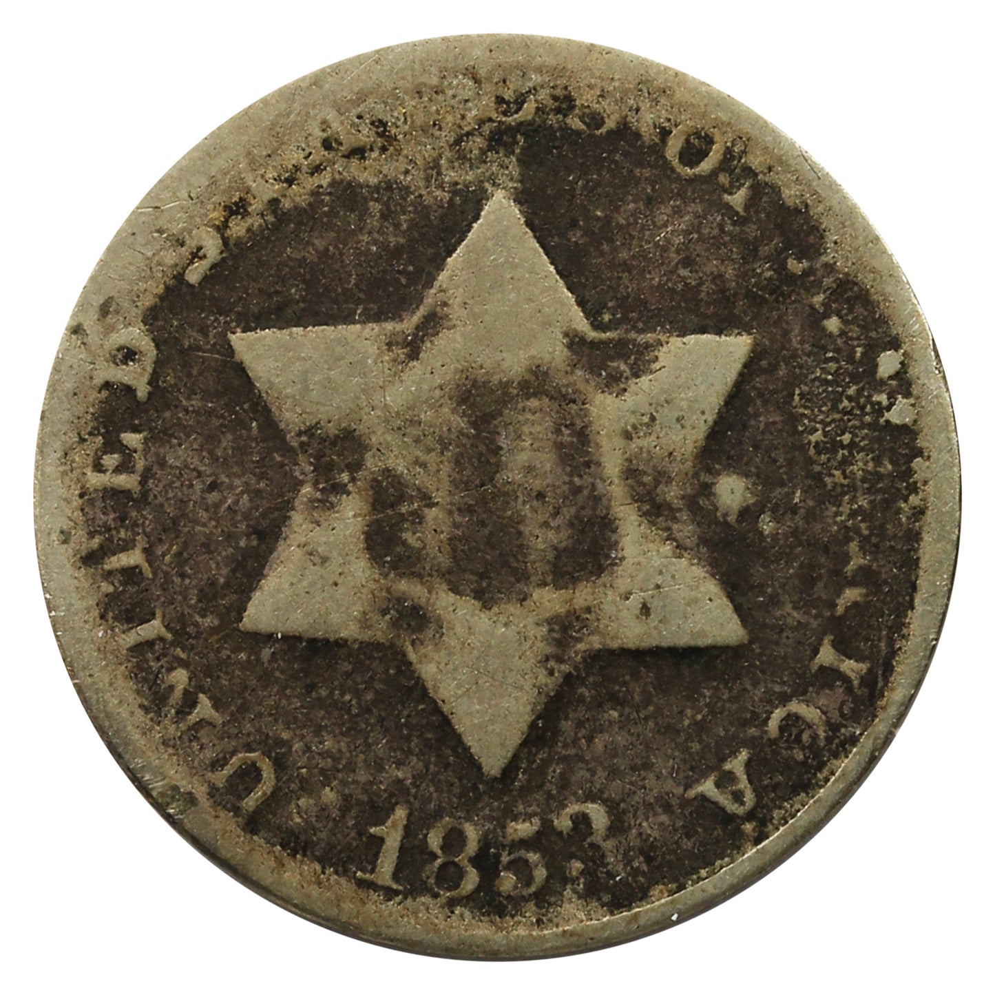 1853 Silver USA 3 Cents About Good (AG3)