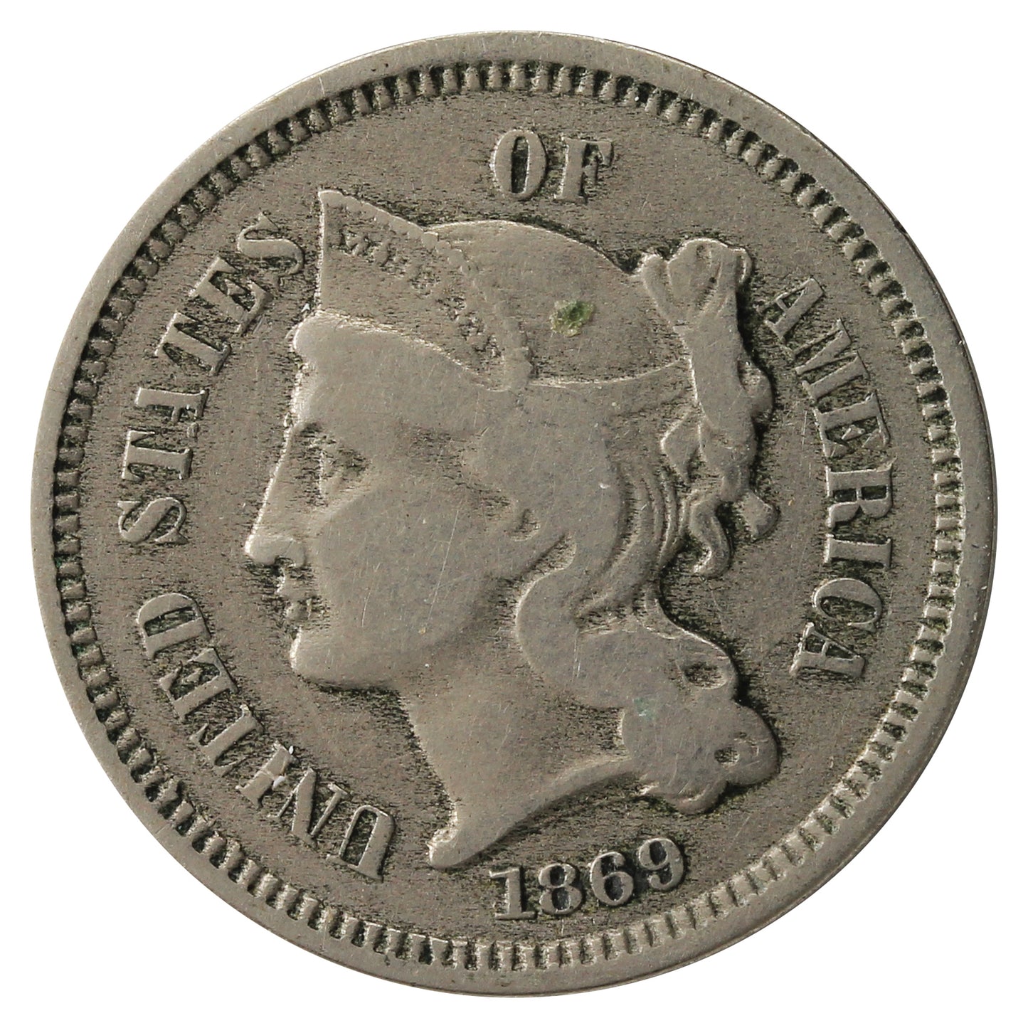 1869 Nickel USA 3 Cents Very Fine (VF20)