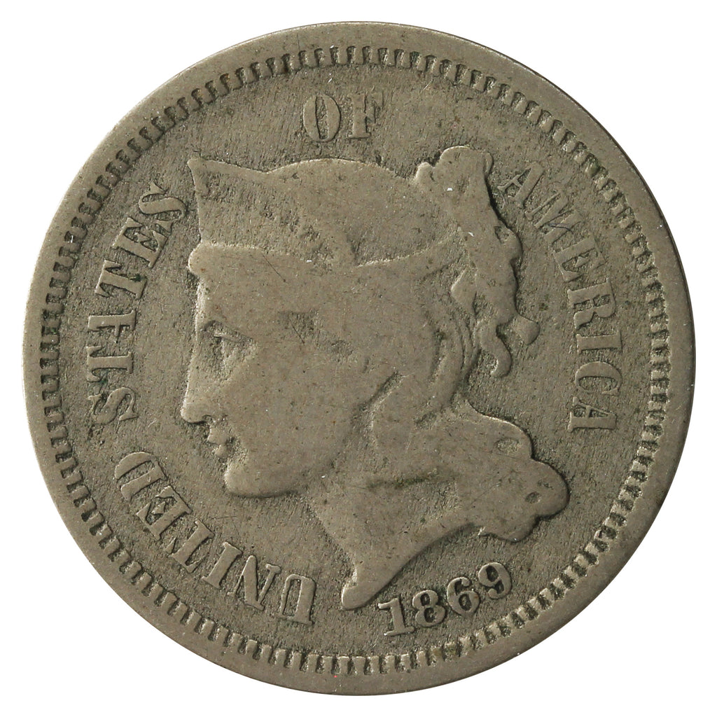1869 Nickel USA 3 Cents VG-F (VG10)