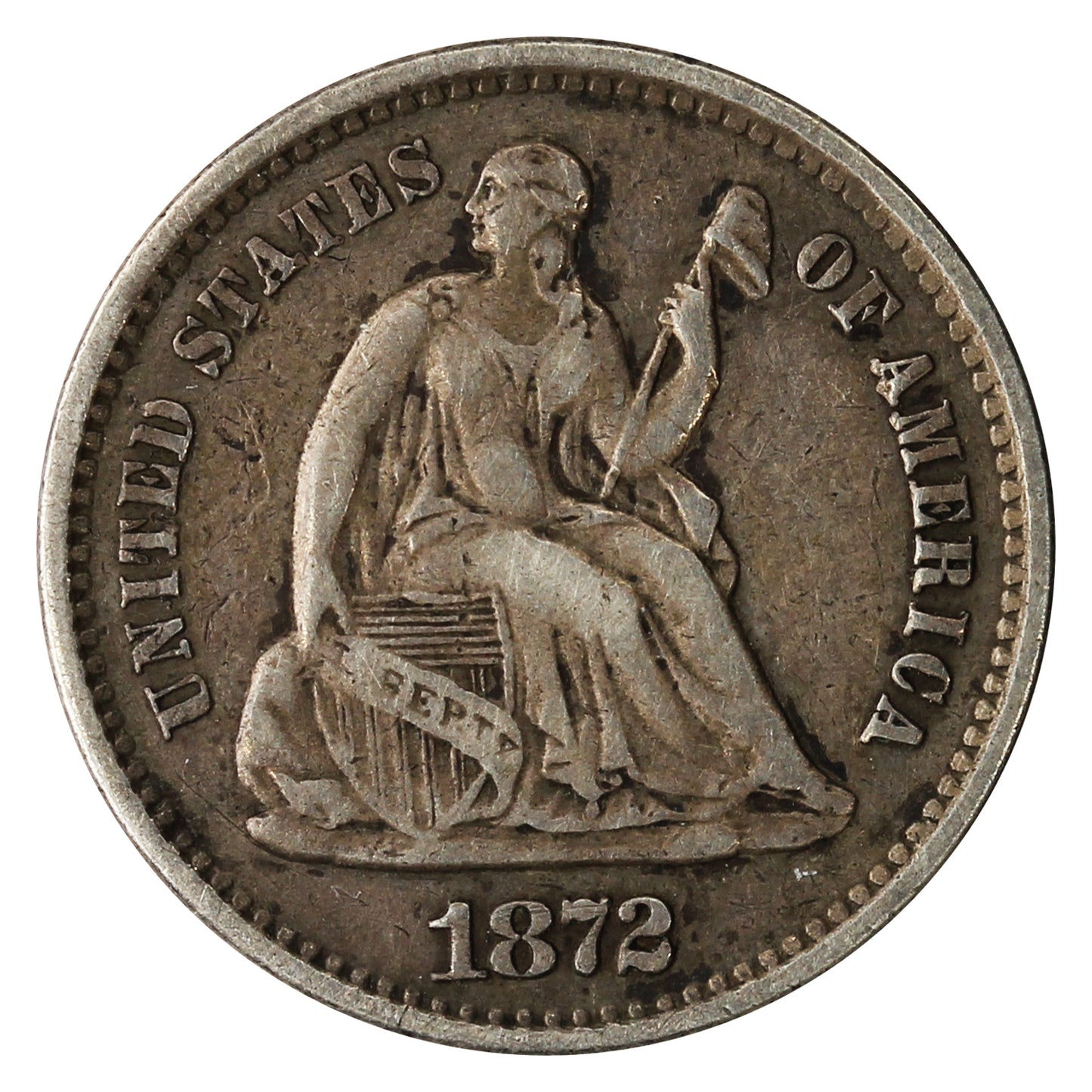1872 S Above Bow USA Half Dime VG-F (VG10)