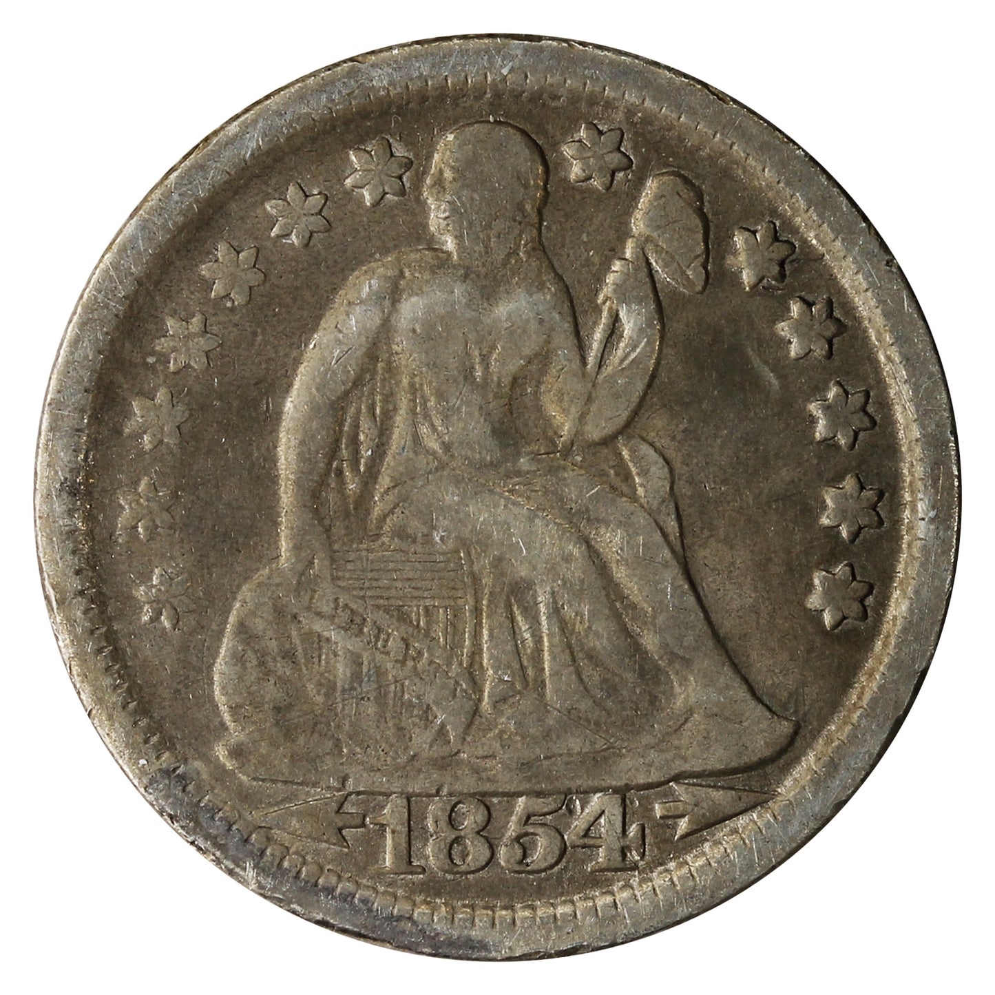 1854 USA Dime F-VF (F15)