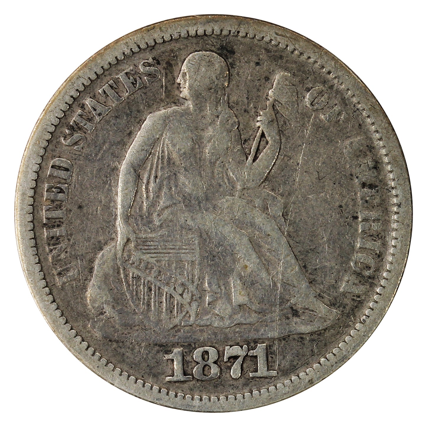 1871 USA Dime Fine (F12)