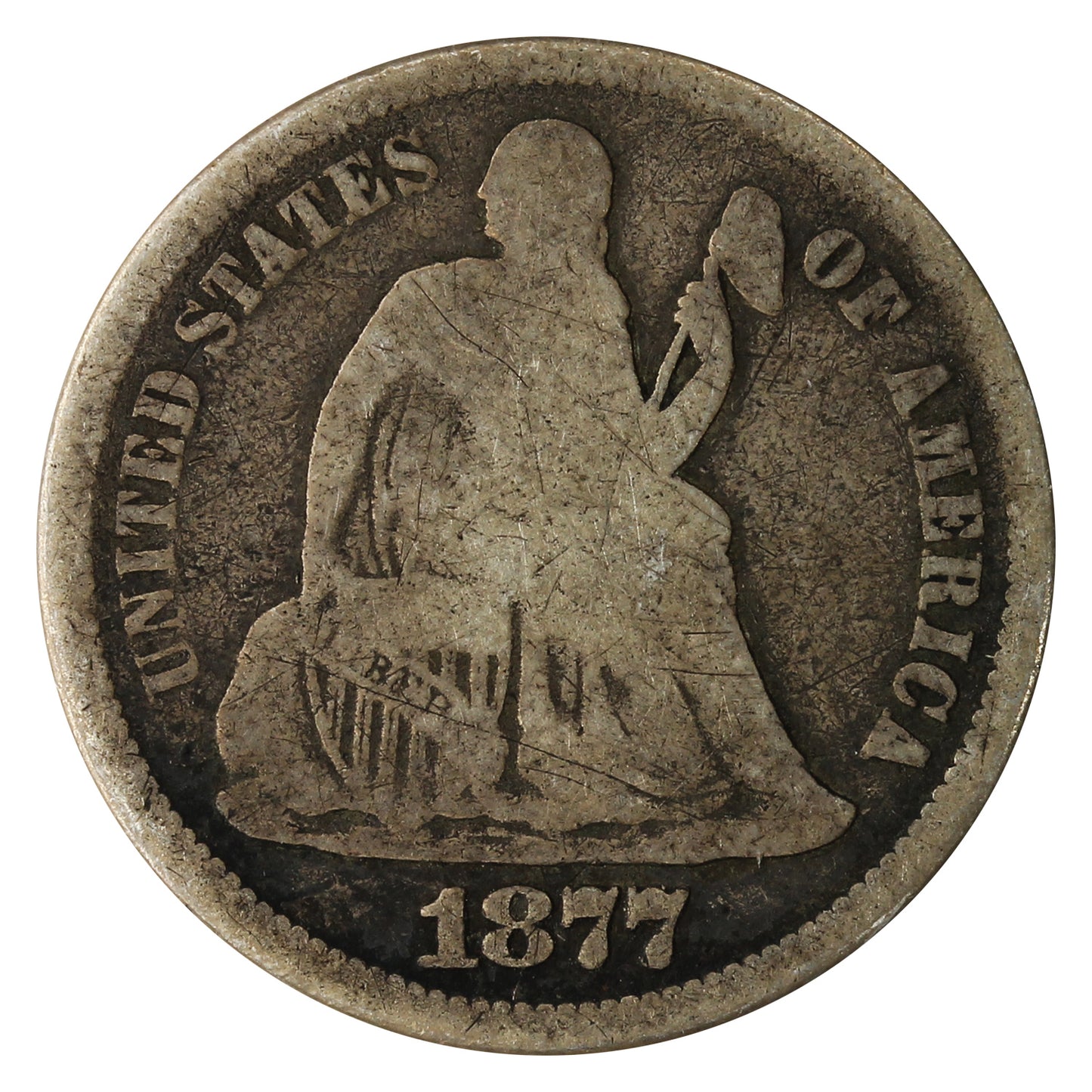 1877 S USA Dime About Good (AG3)