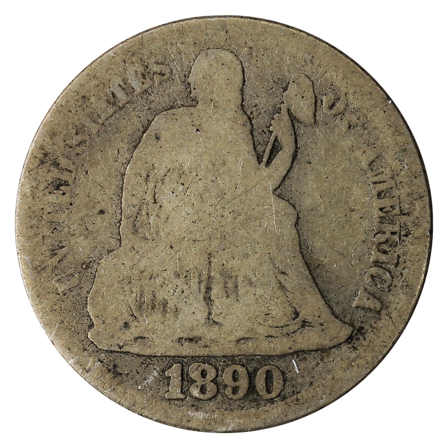 1890 S USA Dime About Good (AG3)