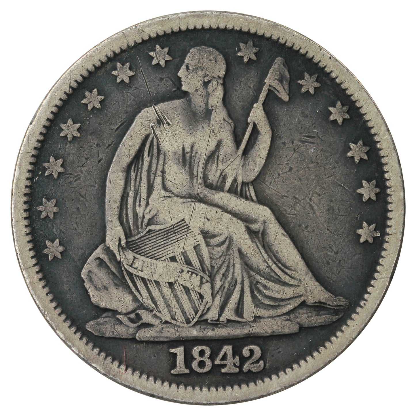 1842 Medium Date USA Half Dollar VG-F (VG10) $