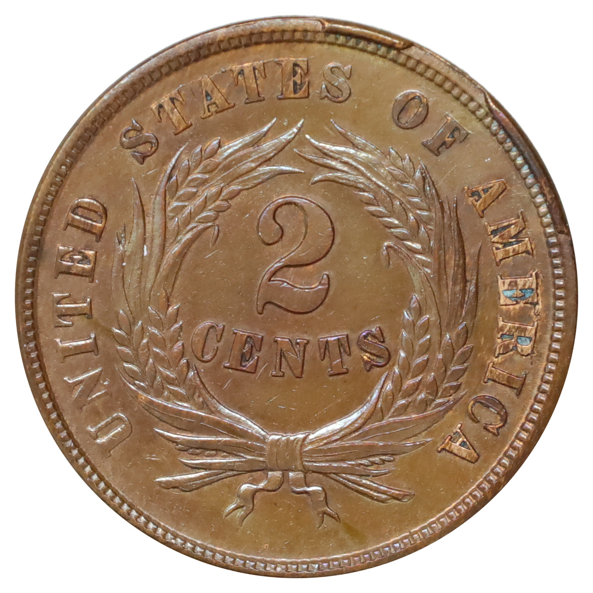 1864 Large Motto Partial Wire Edge USA 2 Cents UNC+ (MS62) $
