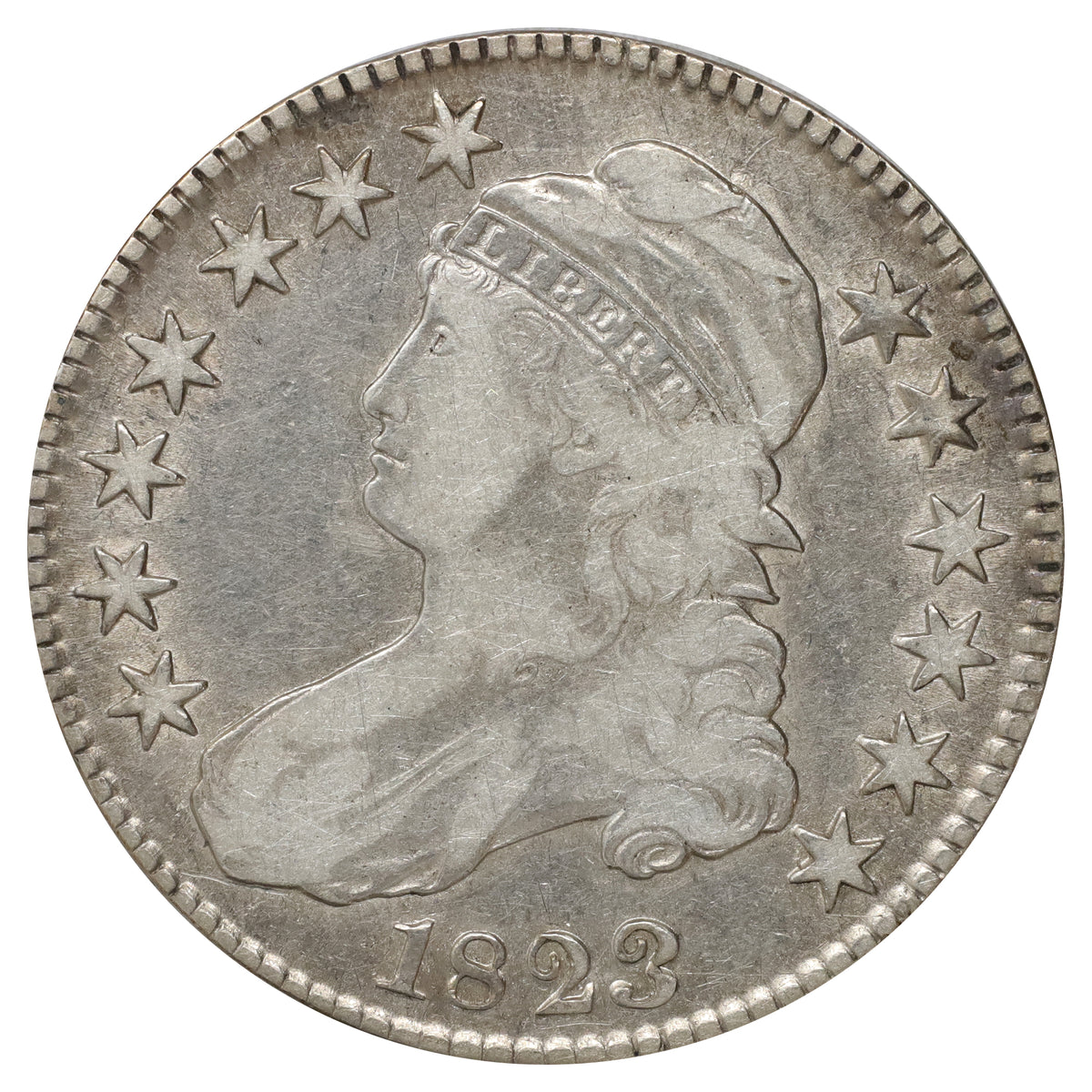 1823 Normal 3 USA Half Dollar VF-EF (VF30) Lustrous $
