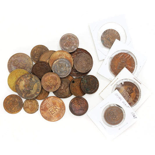 25x Royalty Tokens, mostly dated 1927, 1939, & 1953, (cleaned, scratched or impaired)