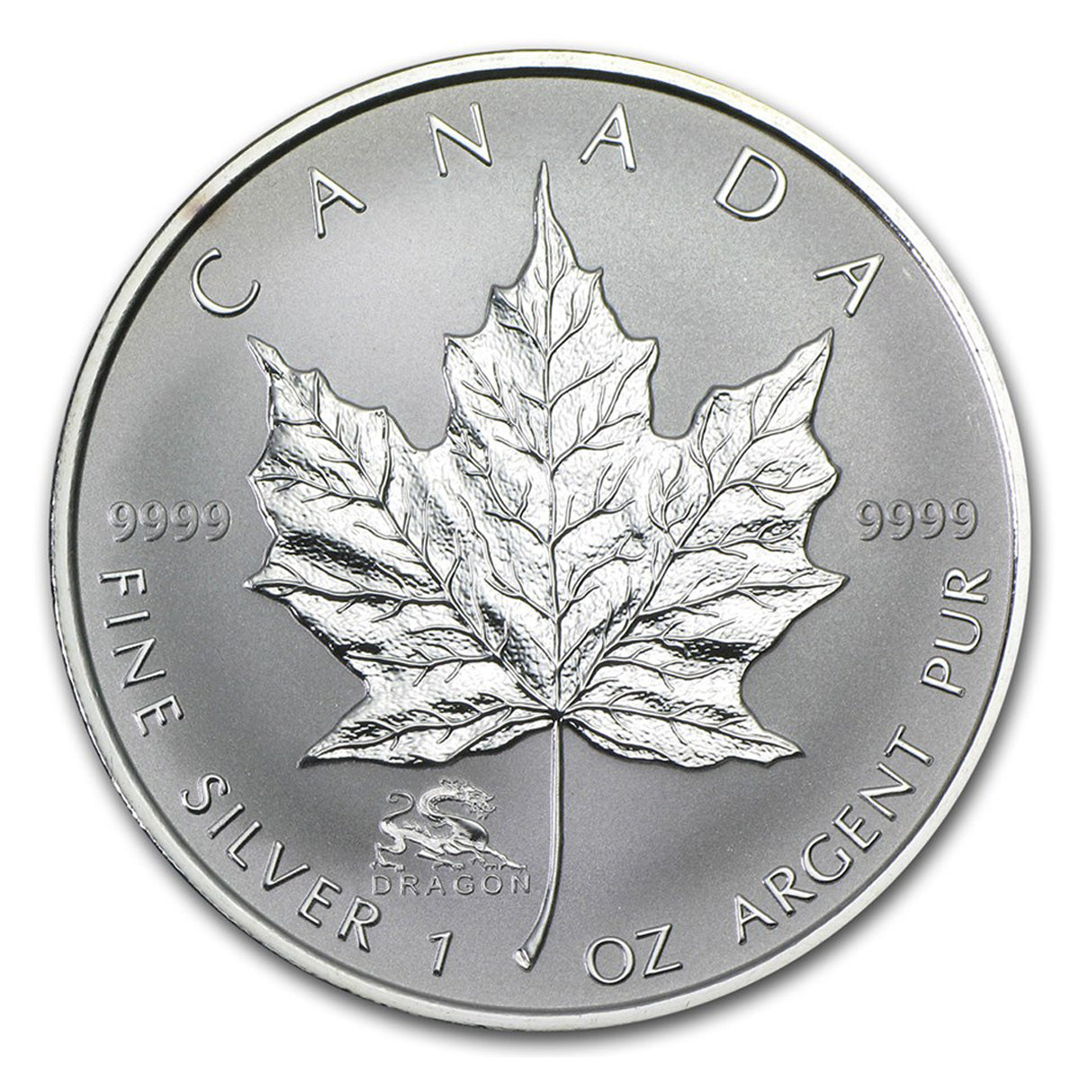 2000 Canada $5 Dragon Privy Mark 1oz Fine Silver Maple Leaf Coin (No Tax)