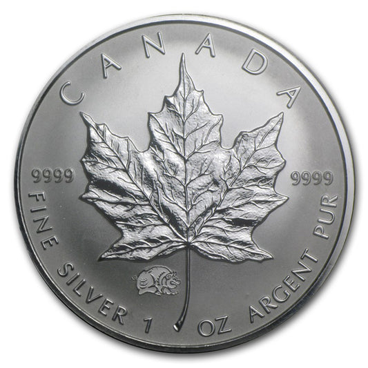 2007 Canada $5 Pig Privy 1oz .9999 Silver Maple Leaf (TAX Exempt) Lightly Toned