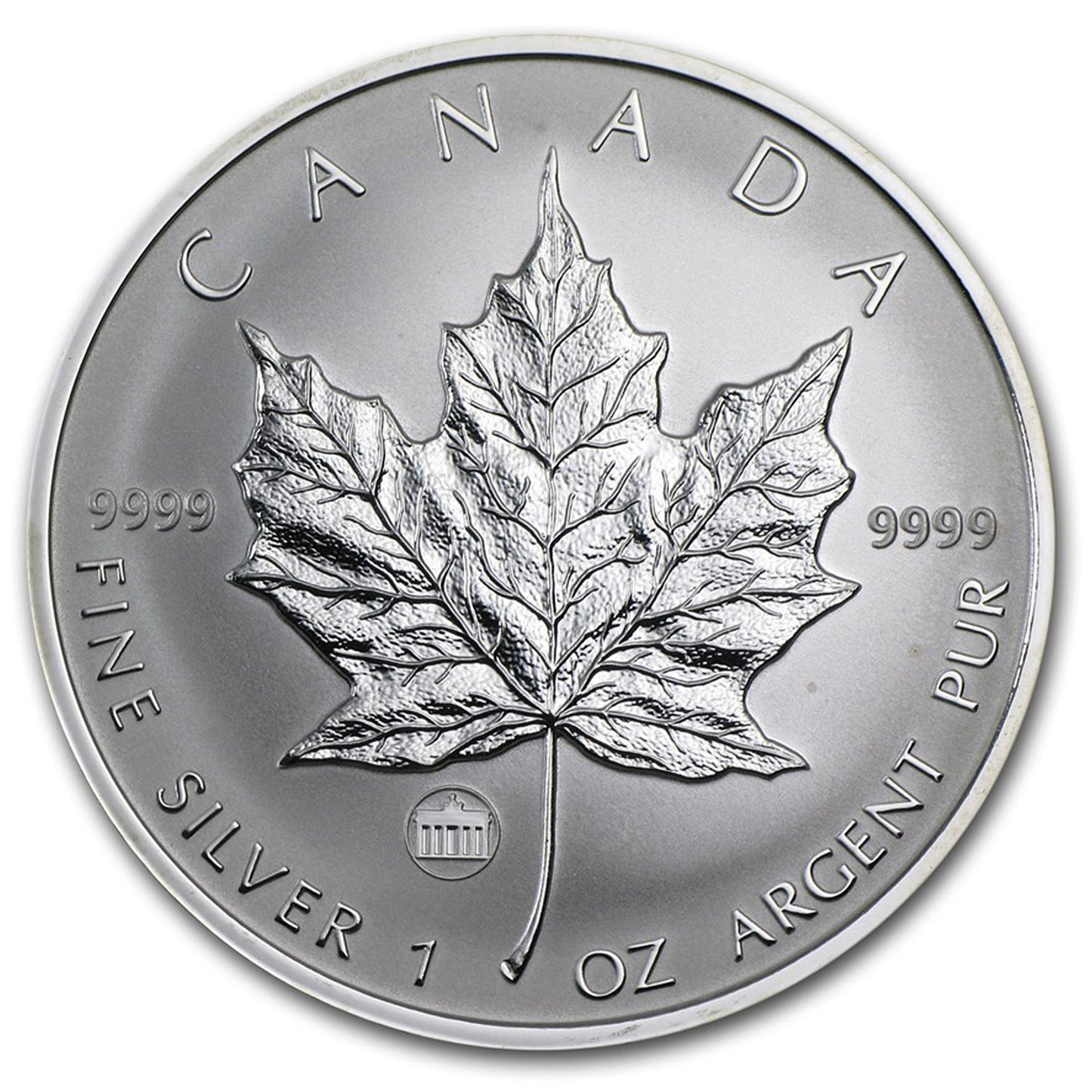 2009 Canada $5 Brandenburg Gate Privy Silver Maple Leaf (No Tax) Small Toning Spots
