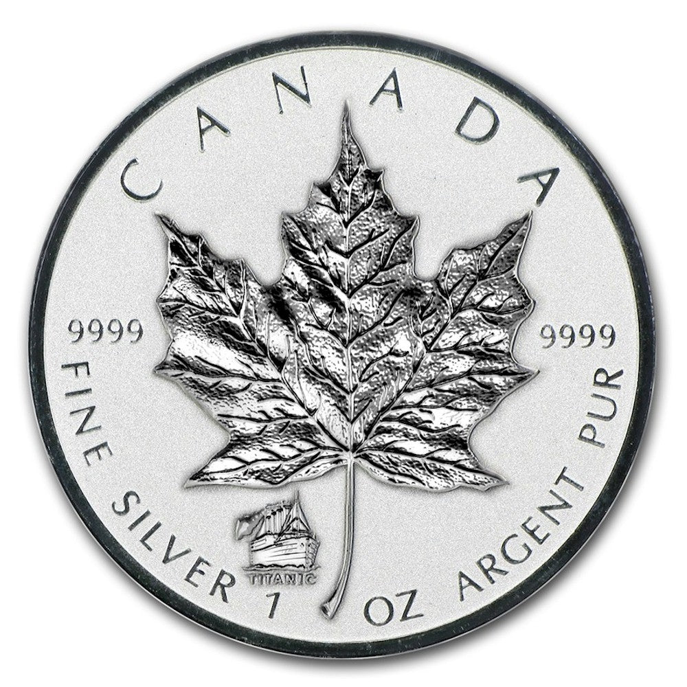 2012 Canada $5 Titanic Privy 1oz Fine Silver Maple Leaf (No Tax) May be lightly Toned