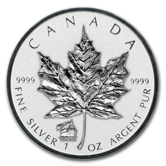 2012 Canada $5 Titanic Privy 1oz Fine Silver Maple Leaf (No Tax) May be lightly Toned