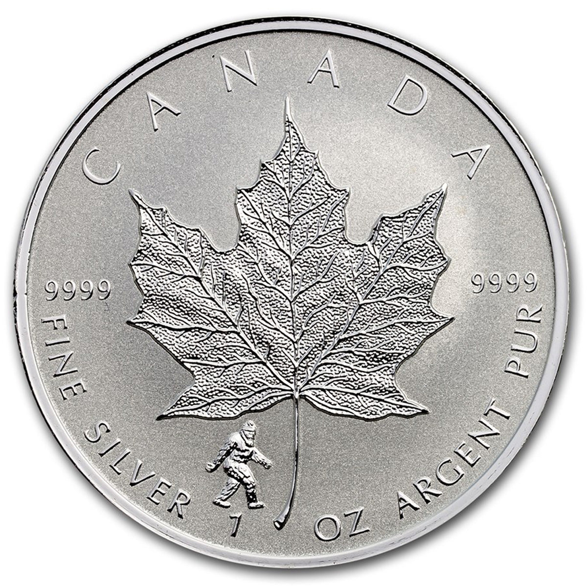 2016 Canada $5 Bigfoot Privy 1oz Silver Maple Leaf (No Tax) Lightly Toned Spots