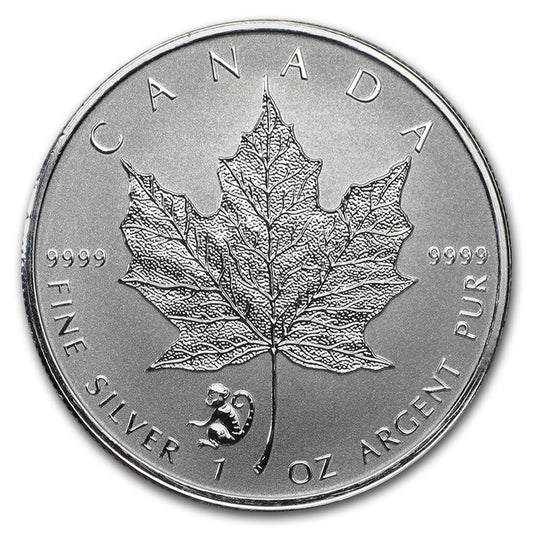 2016 Canada $5 Monkey Privy 1oz Silver Maple Leaf (No Tax) Light Toning/Cap Scr