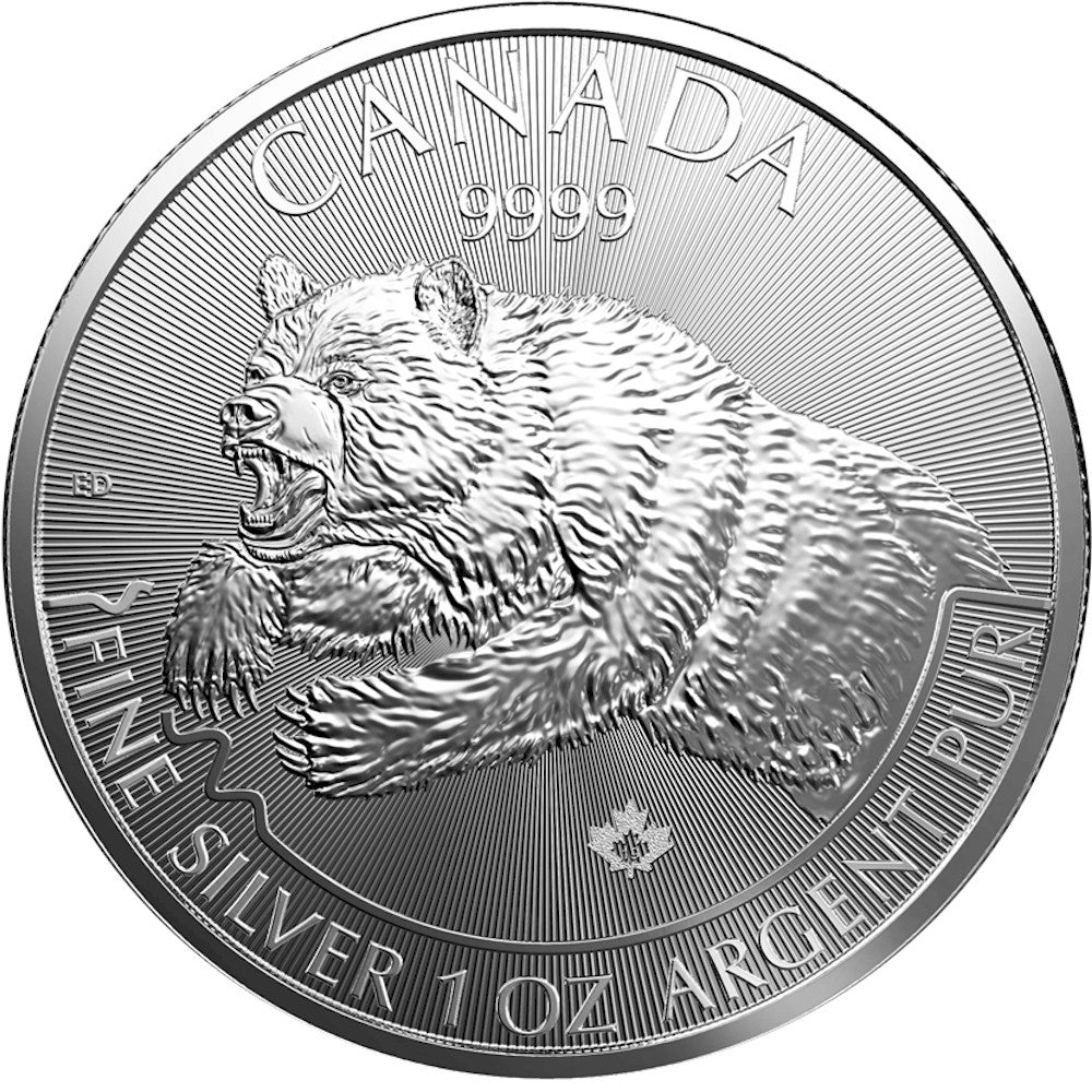 2019 Canada $5 Predator Series - Grizzly Bear 1oz. Fine Silver (No Tax) Scr/Scuff