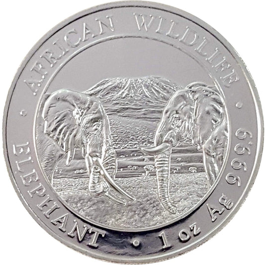 2020 Somalia 100 Shilling Elephant 1oz Silver (No Tax) White Tone Spots