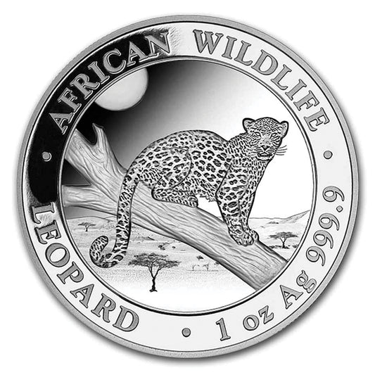 2021 100 Shillings African Wildlife: Leopard 1oz Silver (No Tax) Edge/Rim Toning
