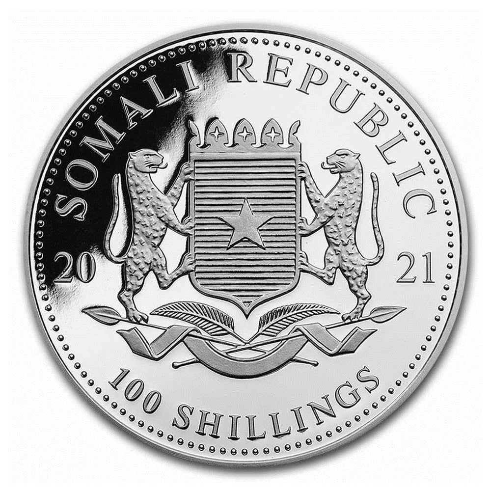 2021 100 Shillings African Wildlife: Leopard 1oz Silver (No Tax) Edge/Rim Toning