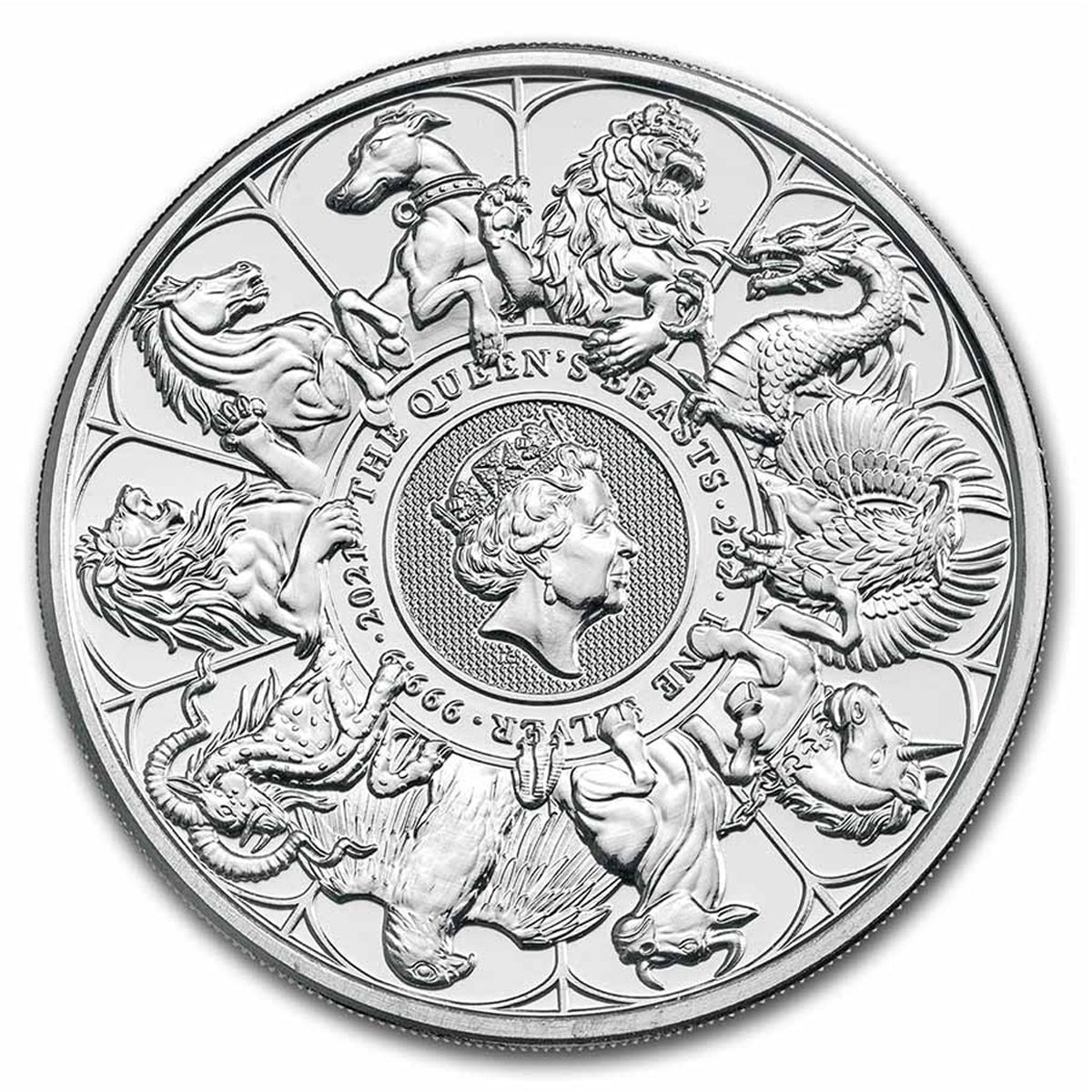 2021 GB 5-Pound Queen's Beasts Completer 2oz Silver (No Tax) Flaws