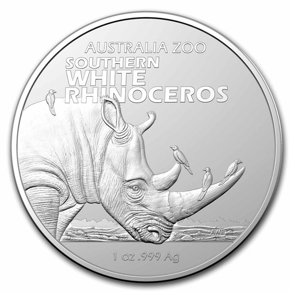 2023 Australia $1 Australian Zoo: White Rhinoceros 1oz Silver (No Tax) Cap. Scratched