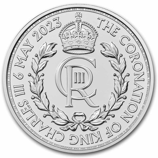 2023 GB £2 Coronation (Royal Cypher) 1oz. .999 Silver (No Tax) White Tone Spots