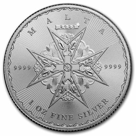 2023 Malta €5 Maltese Cross BU 1oz .999 Silver (No Tax) Light Toning
