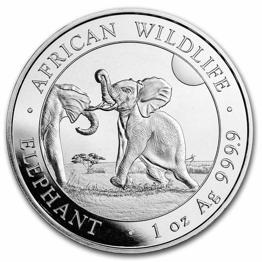 2024 Somali Republic 100 Shillings Elephant 1oz Silver (No Tax) Tone Spot/Scr.