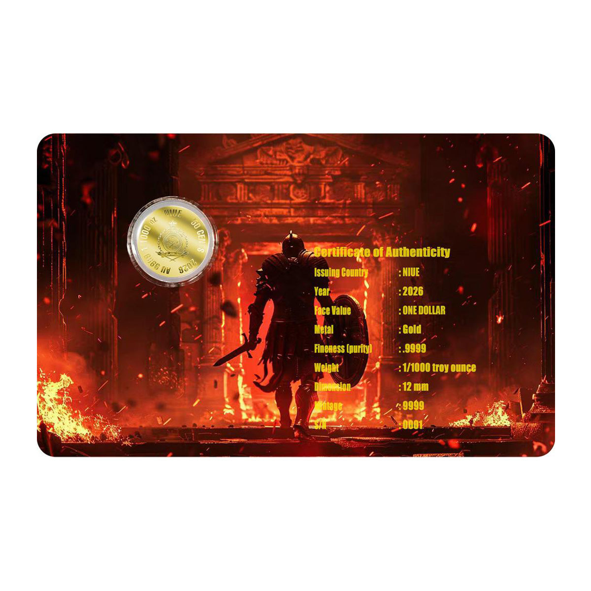 2026 Niue 50 Cents Ares 1/1000oz 24K .9999 Gold in Card (No Tax)