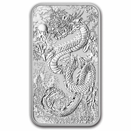 2024 Australia $1 Dragon Bar 1oz .9999 Silver (No Tax) Lightly Toned
