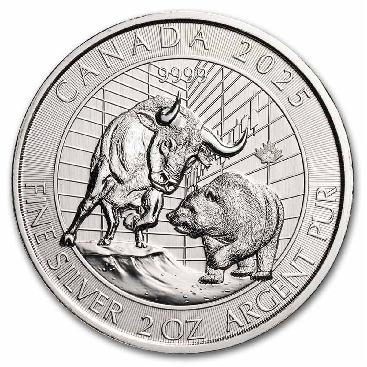 2025 Canada $10 Bull and Bear 2oz Silver (No Tax) May have Minor Rim Ding