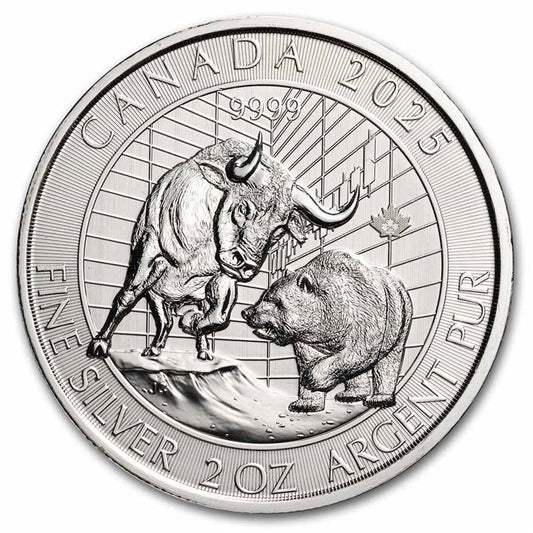 2025 Canada $10 Bull and Bear 2oz Silver (No Tax) May have Minor Rim Ding