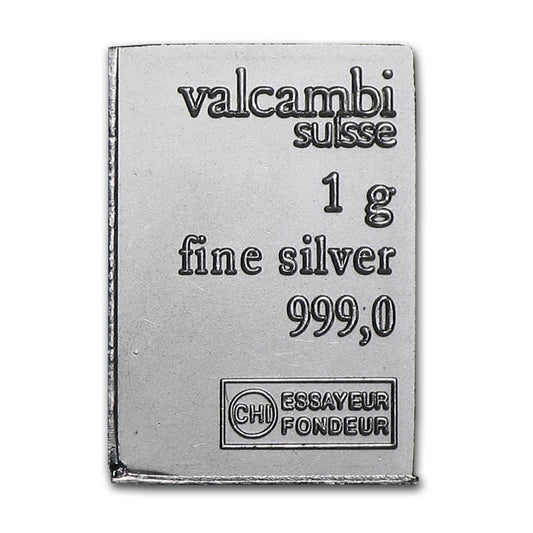 1 Gram Valcambi Suisse .999 Fine Silver Bar (No Tax) May have light toning