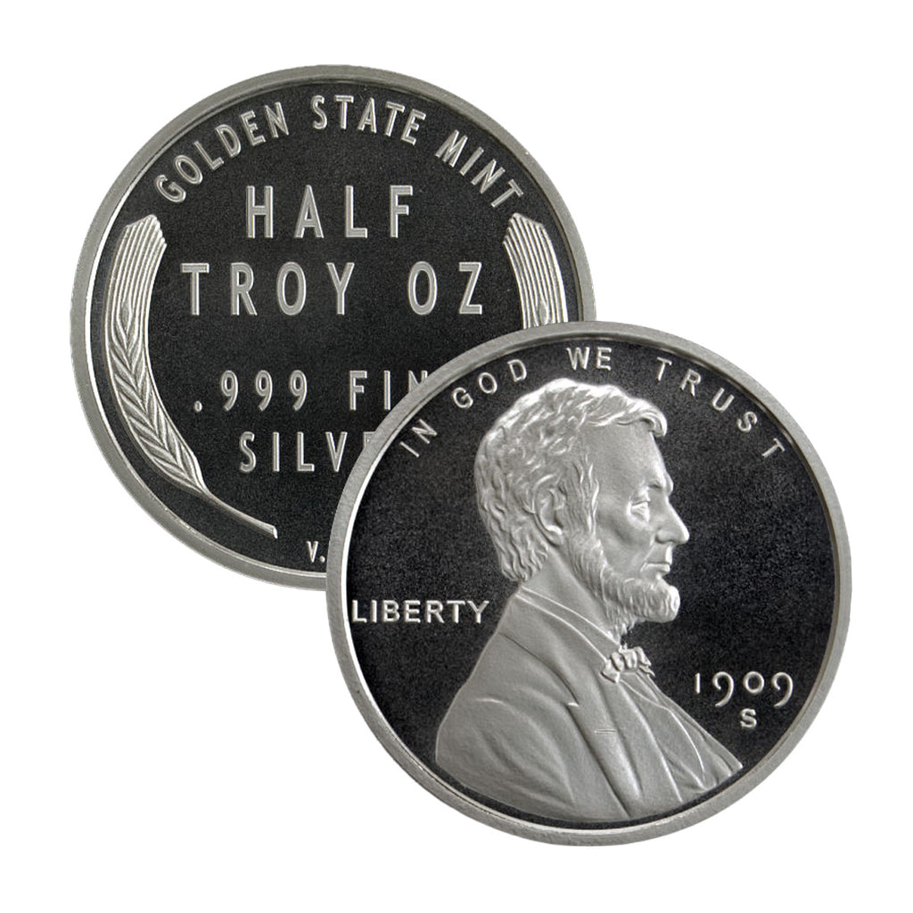 GSM Lincoln Wheat Cent 1/2oz .999 Fine Silver Fractional Round (No Tax) May have white toning
