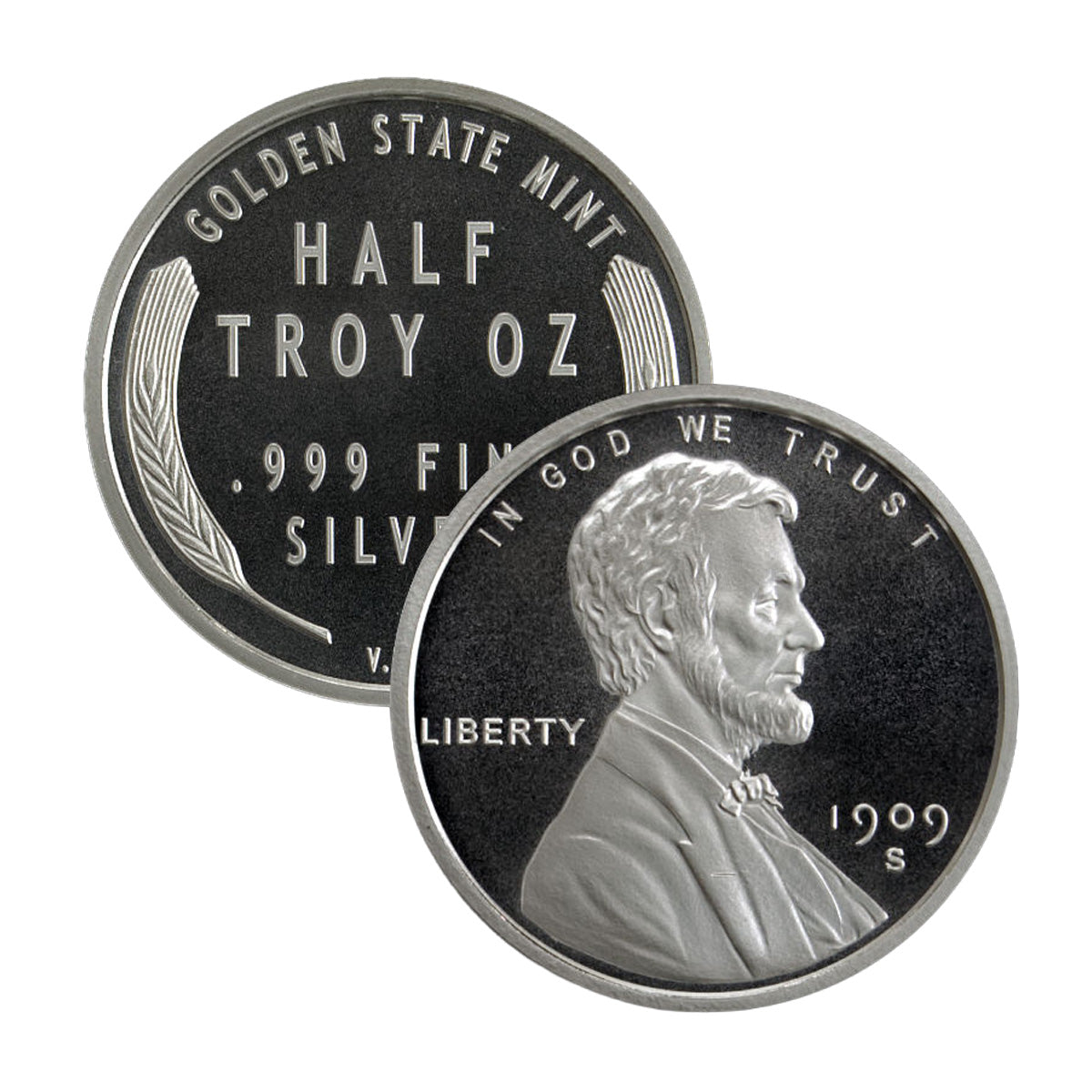 GSM Lincoln Wheat Cent 1/2oz .999 Fine Silver Fractional Round (No Tax) May have white toning