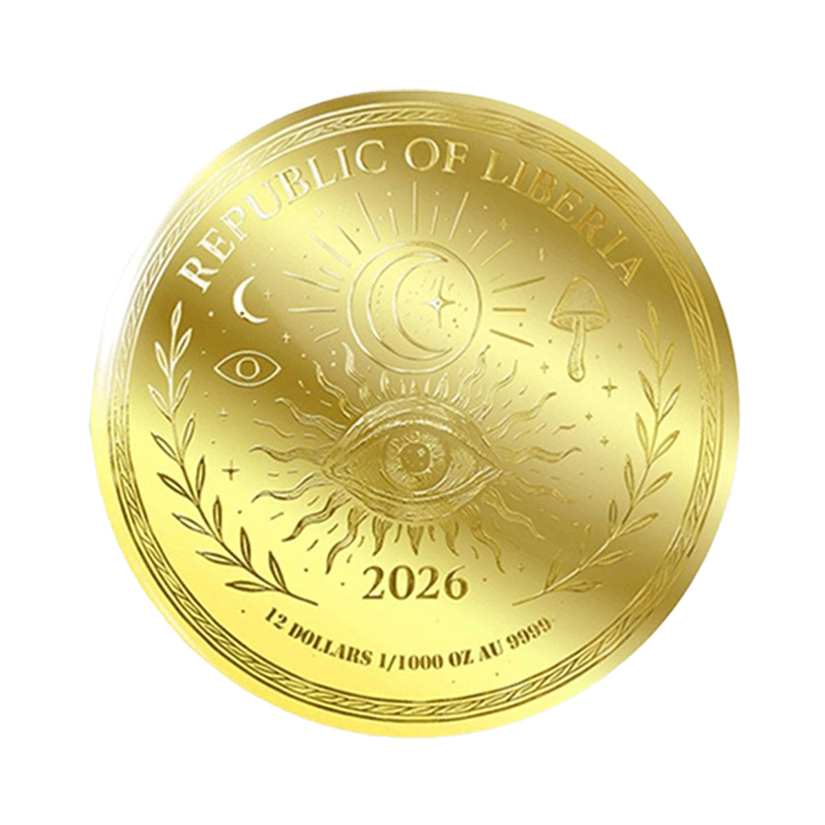 2026 Republic of Liberia $12 Magic Mushroom 1/1000oz Gold in Card (No Tax)
