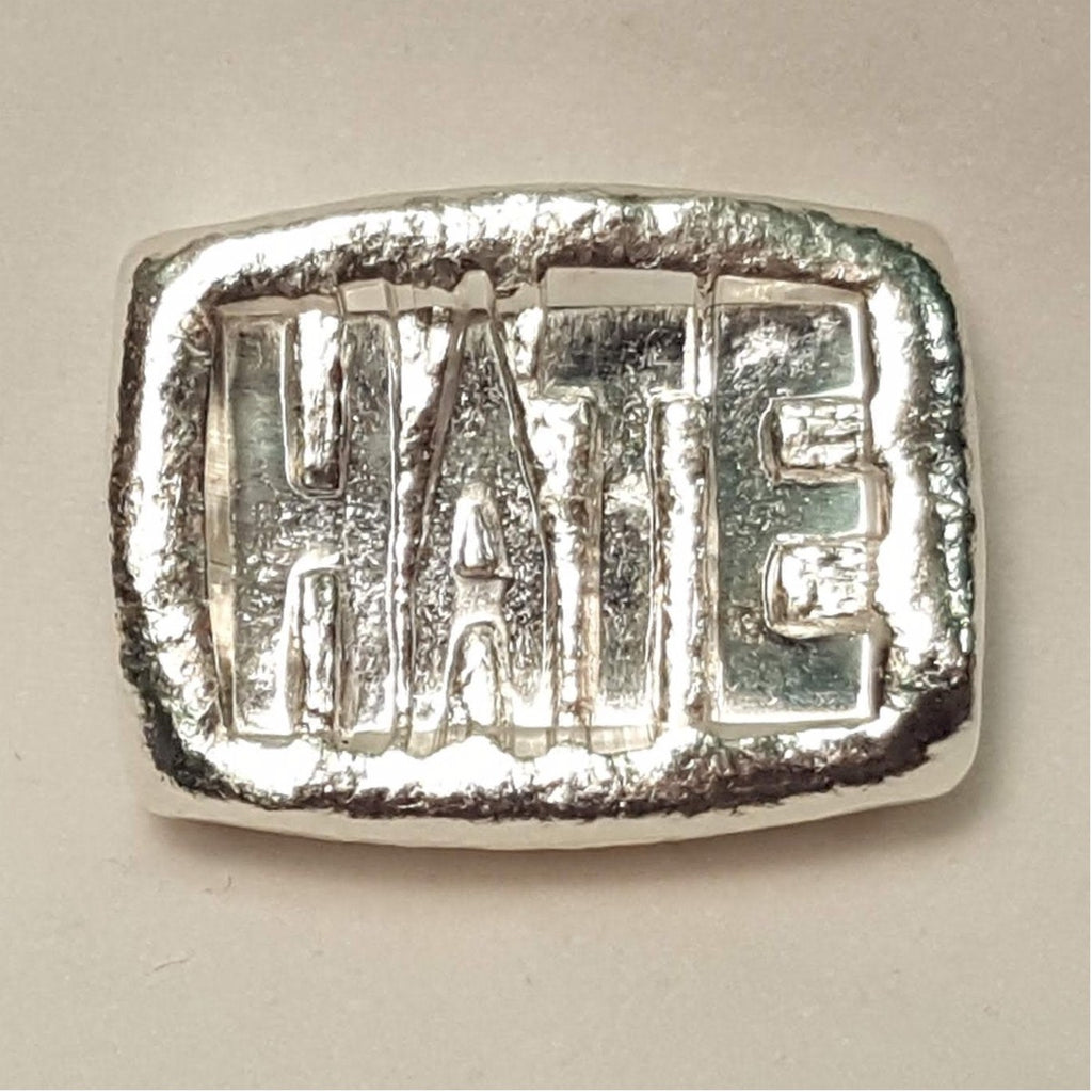 Beaver Bullion Hate 1oz. .999 Fine Silver Bar (No Tax) Lightly Toned