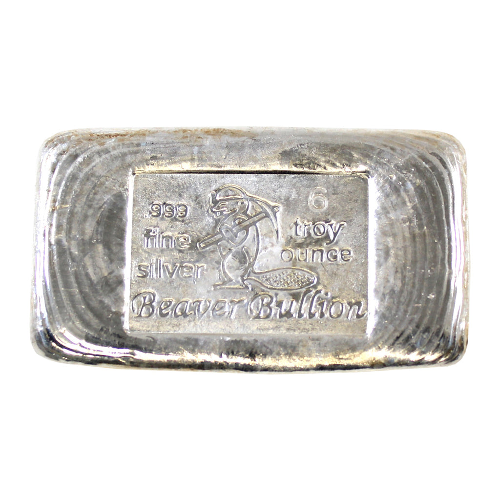 Beaver Bullion 6oz. .999 Fine Silver Bar (No Tax) Lightly Toned